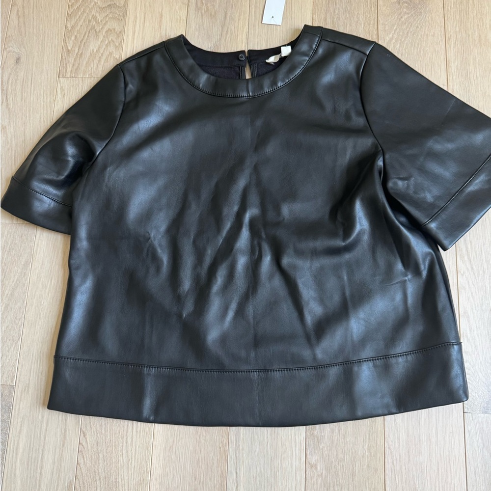 LOFT Black Faux Leather Short Sleeve Top